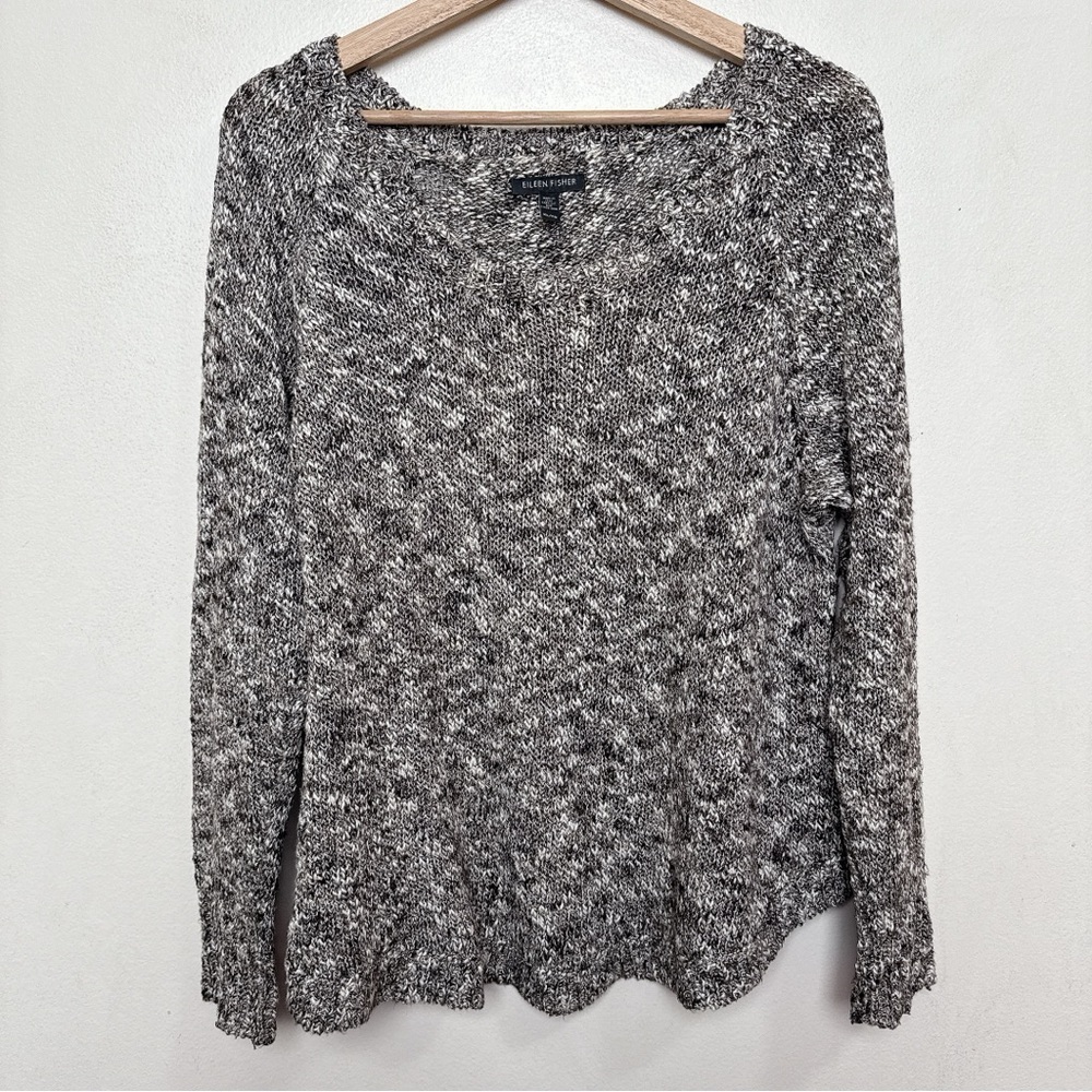Eileen Fisher Womens Xlarge Marble Chunky Knit Linen Sweater
